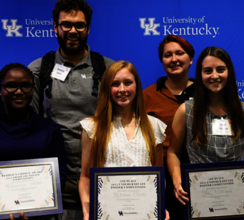 The six students named winners of the third annual sustainability research poster competition.