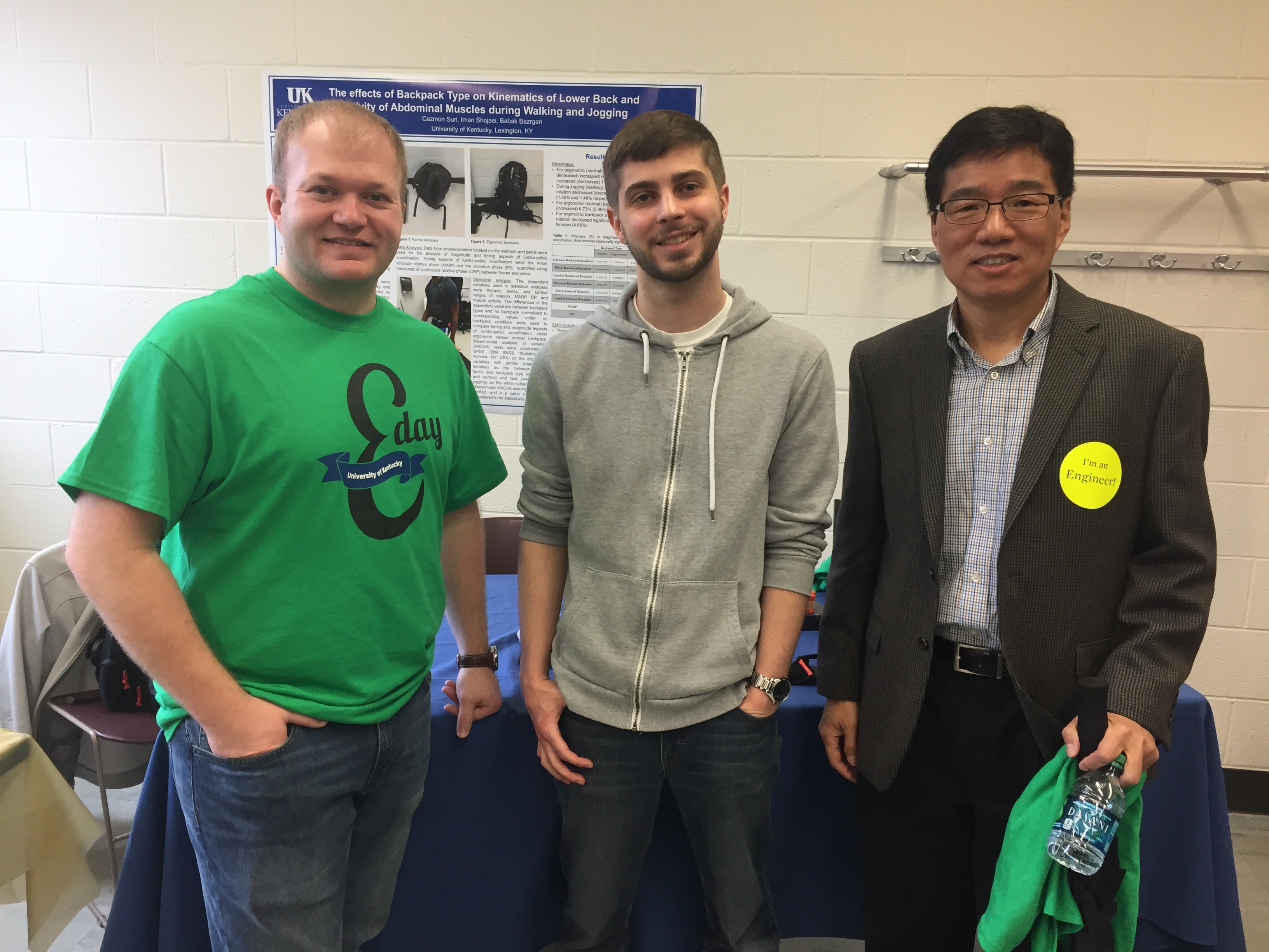 UK BME Department Chair, Dr. Guigen Zhang (right), with UK BMES members in front of the Human Musculoskeletal Biomechanics E-day exhibit.