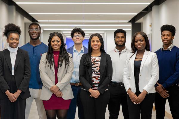 From left to right: Emorie Jackson, Seun Adekunle, Jessica Howard, Bryce Grant, Jayla McCoy, Jesse Okorafor, Oluwatofunmi Oyetan, Nnaemeka Okafor.