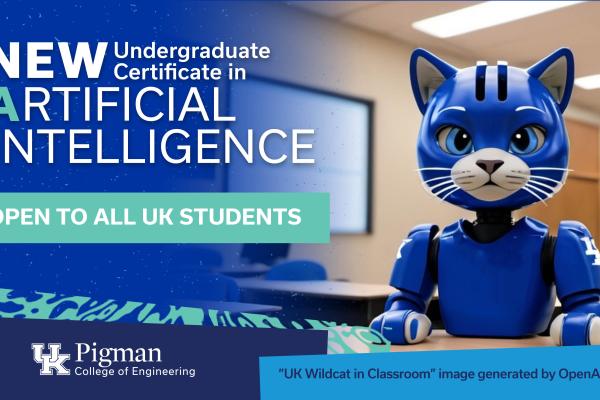 AI cat with "new artificial intelligence" and "open to all UK students"