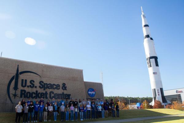 NASA Propulsion Technology Outreach Program participants in front of U.S. Space & Rocket Center