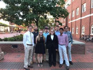 Group of IEEE students standing in the Engineering Courtyard.