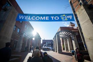 Welcome to E-day banner over the Engineering arches at the University of Kentucky.