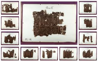 The 12 pezzi, or "pieces,” of the opened Herculaneum papyrus scroll known as P.Herc.118. The compilation of images is owned by the Bodleian Library at the University of Oxford.