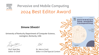 Best Editor Award from the Pervasive and Mobile Computing Journal