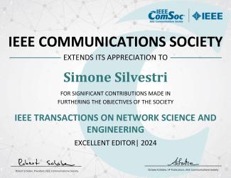 Excellent Editor award for IEEE Transactions on Network Science