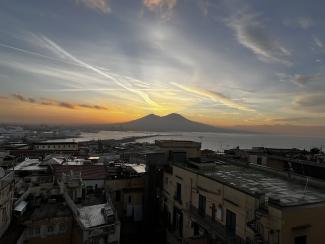 Image of Mt. Vesuvius at sunrise. Photo courtesy of Vesuvius Challenge.