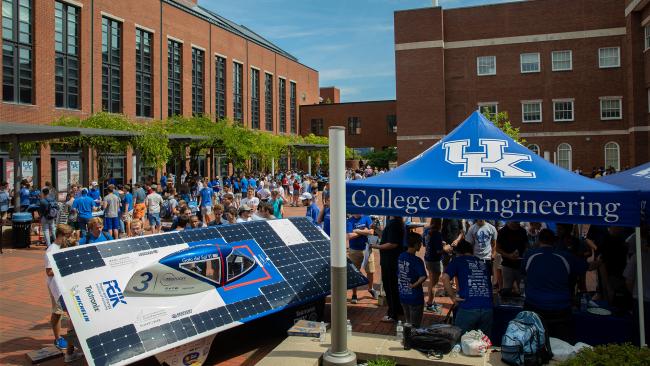 Engineering Quad with Solar Car and Tent.