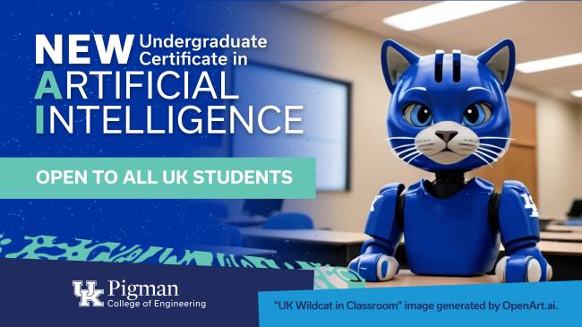 AI cat with "new artificial intelligence" and "open to all UK students"