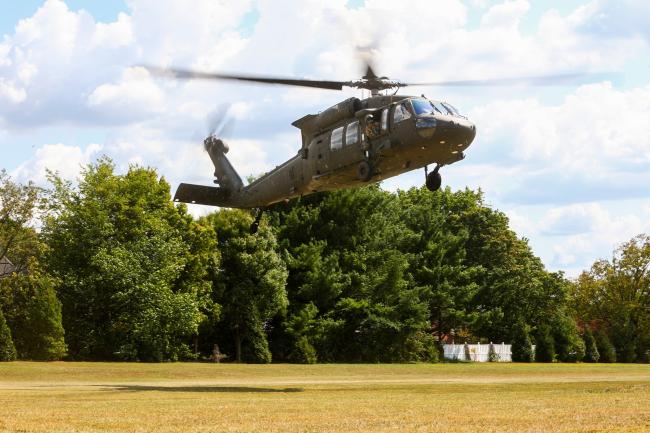 Blackhawk landing on campus