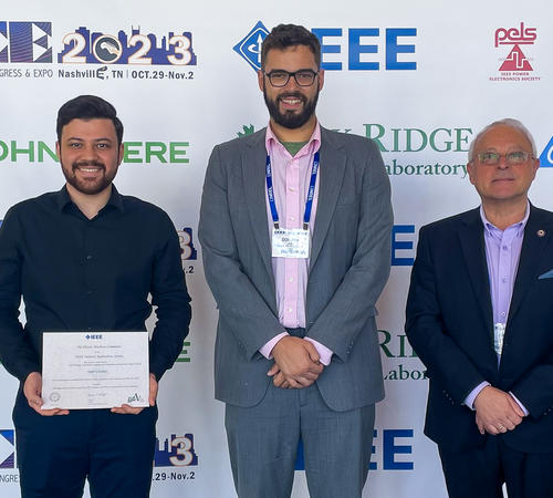 Yaser Chulaee, PhD student, is shown on the left in the photo taken after the awards ceremony during this year‘s ECCE edition, together with co-authors Donovin D. Lewis, PhD student, and Dr. Dan M., Ionel, PhD advisor, ECE Professor, L Stanley Pigman Chai