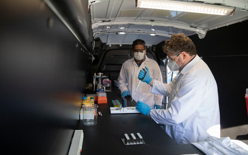 Scott Berry inside a mobile research unit.