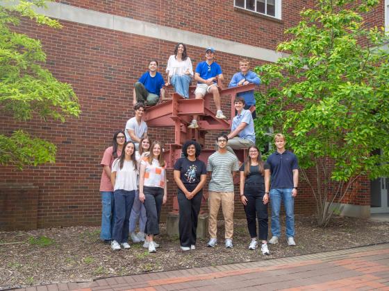 Group of students on a structure
